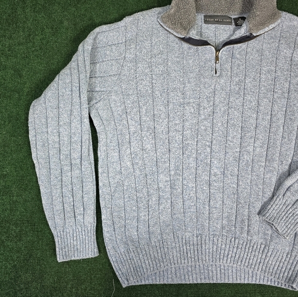 Oscar De LA Renta | Textured Stripe Waffle Knit Mock Neck Sherpa Collar Pullover - Picture 7 of 15